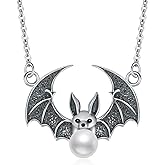 MONGAS Goth Necklace Sterling Silver Lotus/Ghost/Bat Necklace Halloween Gothic Jewelry for Women