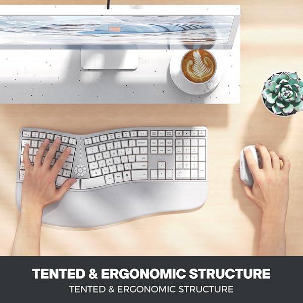 MEETION ERGONOMIC KEYBOARD AND MOUSE, WIRELESS KEYBOARD WITH VERTICAL MOUSE, SPLIT CURVED KEYBOARD WITH WRIST REST, NATURAL TYPING FULL SIZE, WINDOWS/MAC/COMPUTER/LAPTOP, GRAY