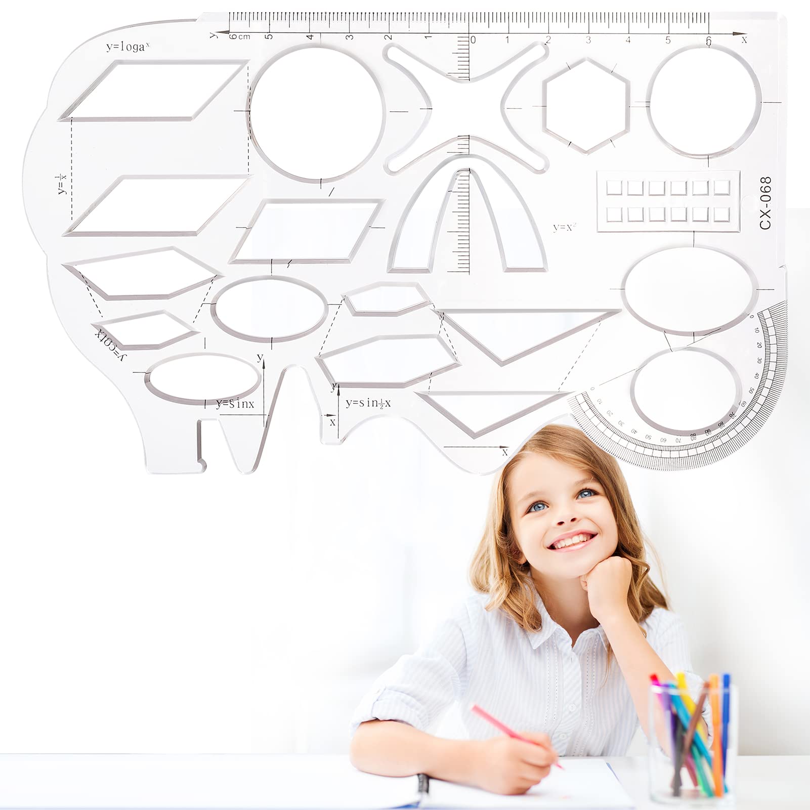 Multifunctional Geometric Ruler Transparent Drawing Ruler Geometric Drawings Templates Plastic Measuring Ruler Geometry Stencils Math Scale Ruler Draft Ruler Measuring Tool for School Office Supplies