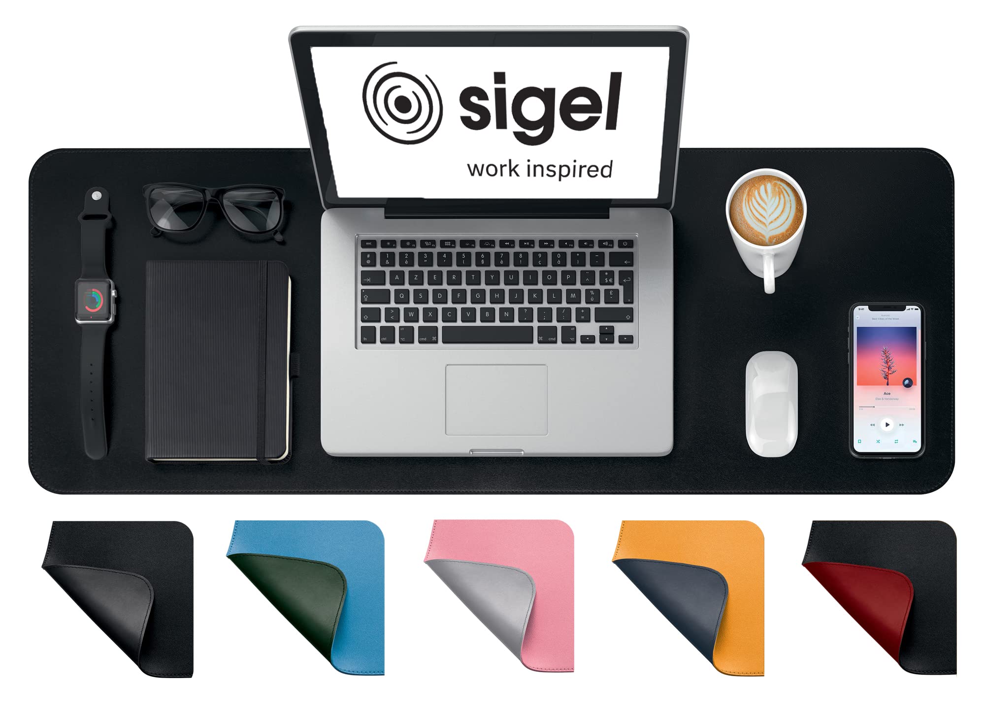 SIGEL SA604 Desk Pad - waterproof - imitation leather - Black - double sided - 80 x 30 cm