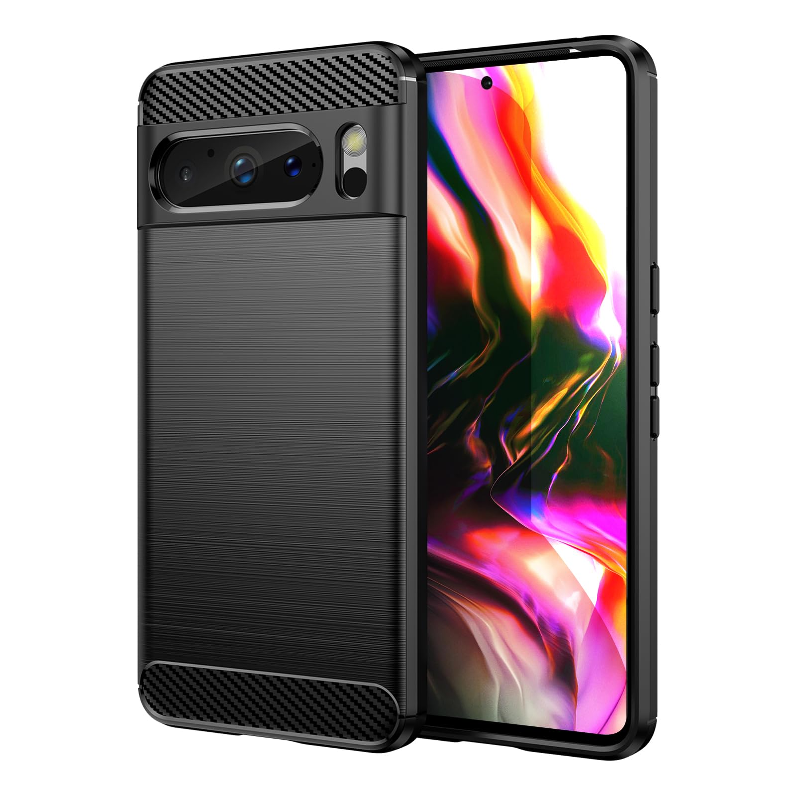 SCL Case for Google Pixel 8 Pro - Anti-Slip Brushed Texture with Carbon Fiber Design, Shockproof Protective Soft TPU Cover for Google 8 Pro - Black