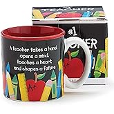 #1 Teacher 13 oz Coffee Mug with Pencil, Rulers, Crayons, and Pen Accents Inexpensive Teacher's Gift
