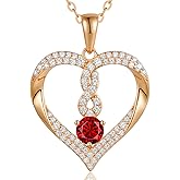 LOUISA SECRET Infinity Heart Necklaces for Women 18K Gold Plated and 925 Sterling Silver Birthstone Infinity Forever Love Pendant Necklaces, Birthday Anniversary Jewelry Gift for Her Wife Mom Girlfriend (Red)