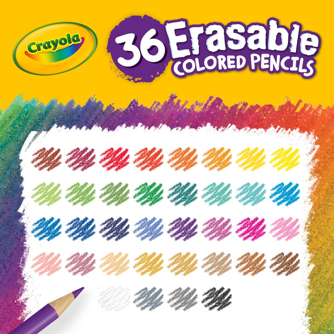 Crayola Erasable Colored Pencils (36ct), Colored Pencils for Kids, For Coloring Books, School Supplies, Classroom Arts & Crafts, Ages 4+