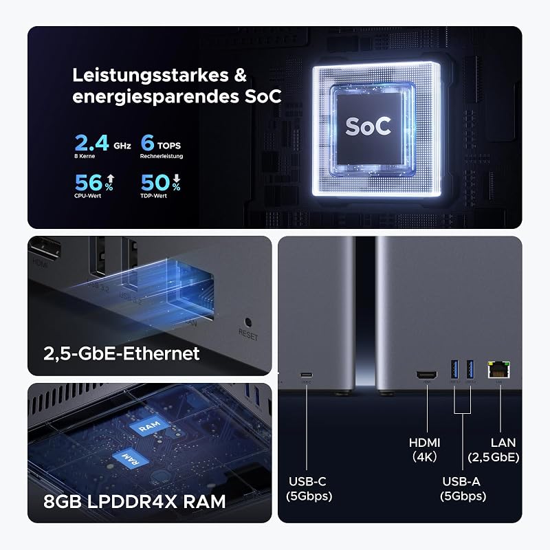 NASync DH4300 Plus 4 Bay NAS für Zuhause, Büro und Teams (ohne HDD)
