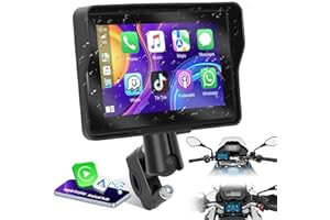Podofo HD IPS Touch Screen Portable Wireless Apple Carplay Screen for Motorcycle & Wireless Android Auto GPS Navigation,Car Play,Dual Bluetooth Waterproof,Siri Voice Control 5Inch Radio for Motorbike