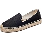 U-lite Women's Classic Slip on Flat Shoes Casual Cap-Toe Platform Simple Espadrille Canvas Loafers