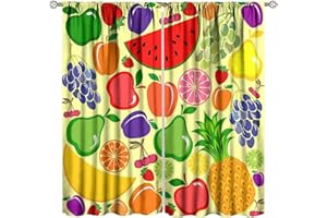 Nanacur Fruits Decorative Window Curtains, Cute Summer Fruit Cartoon Vegetables Colorful Window Drapes, for Living Room Bedroom Kitchen 21(W)*45(L) 2 Panels (Decorative)