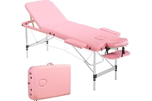 PrimeZone Portable Massage Table Lash Bed- 3 Folding Massage Bed, Height Adjustable Pink Tattoo Lash Table with Accessories, Professional Aluminum Spa Table for Eyelash, Facial, Therapy, 84" x 32"