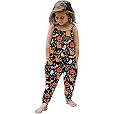Aifawile Kids Toddler Baby Girls Sleeveless Jumpsuit Halloween Pumpkin Ghost Floral Romper Harem Pants Pocket Waffle Outfits