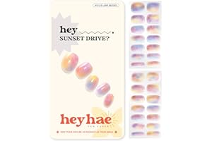 Heyhae Semi Cured Gel Nail Strips | No LED Lamp Needed | Marble, Pink, Spring | Easy Apply & Remove, Salon Quality | Includes 28 Strips, 1 Prep Pads, Nail File & Wooden Stick - Hey, Sunset Drive?