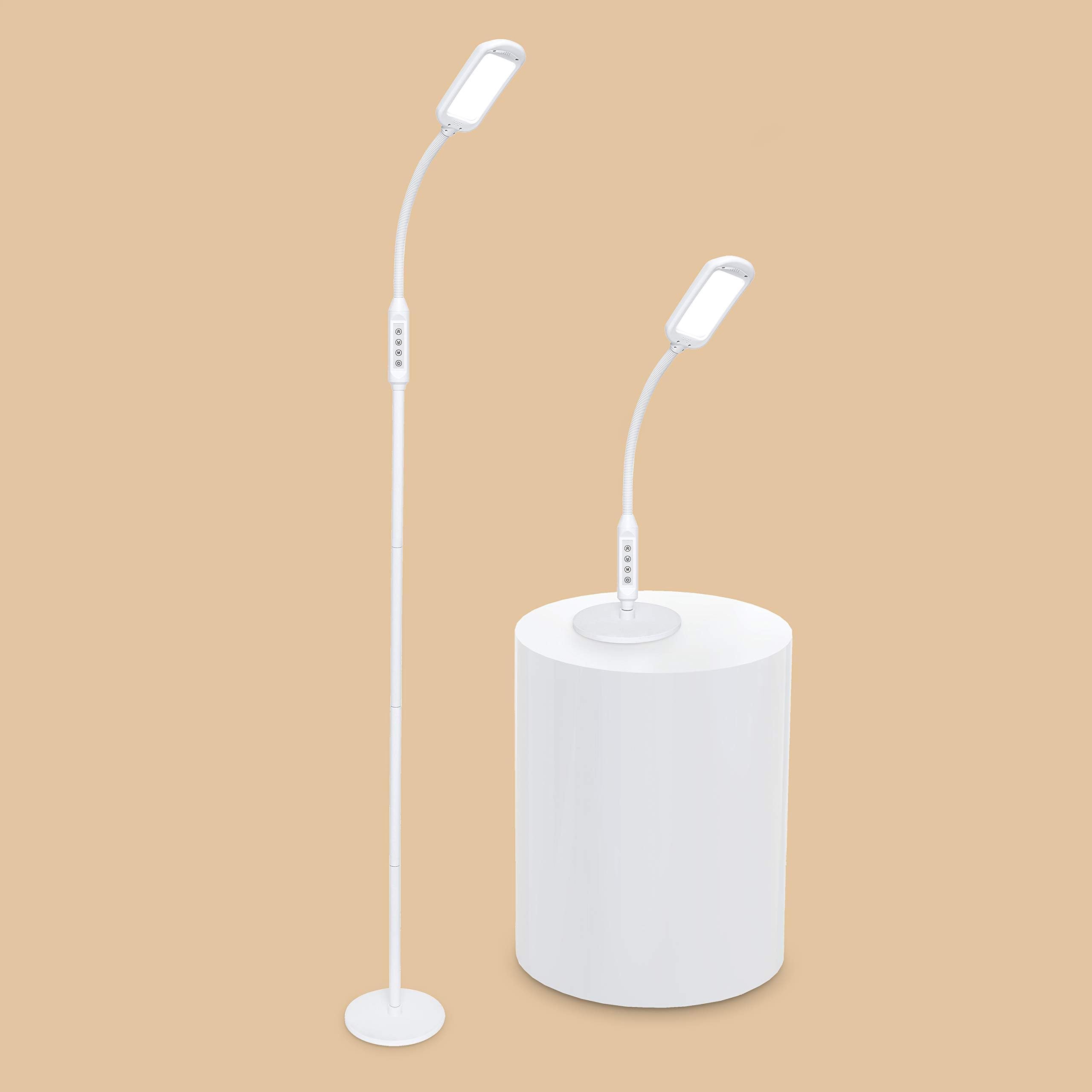 LED Floor Standing Lamp - Tall Standard Reading Light for Living Room or Bedroom - 2 in 1 Floor & Desk Daylight Lamp - 12W Dimmable Modern Touch Light with 3 Colour Modes & 5 Brightness Settings