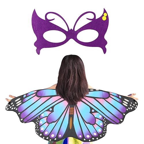 Kaket Kids Butterfly Wings Costume with Mask, Fancy Dress Up Butterfly Wings Cape Kids, Fairy Butterfly Wings for Kids Child Girls Halloween Party Dress up (1PC, Style 2)
