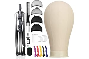 SZCY LLC 23 Inch Canvas Block Wig Head, 47 Inch Wig Stand Tripod with Head, Mannequin Head for Wigs Display with Wig Caps, T C Pins Brush