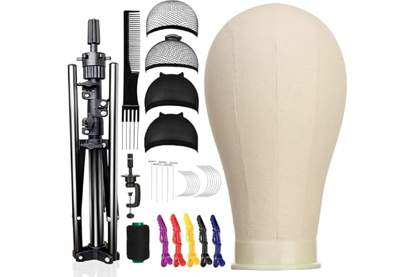 SZCY LLC 23 Inch Canvas Block Wig Head, Wig Stand Tripod with Head, Mannequin Head for Wigs, Manikin Canvas Head Block Set fo