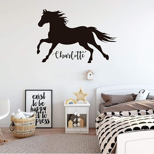 Amazon Com Horse Wall Decal Personalized Vinyl Decor For Girl S Bedroom Cabin Ranch Equestrian Center Decoration Custom Name Color Size Black White Gold Pink Purple Blue 25 Colors Small Large Handmade