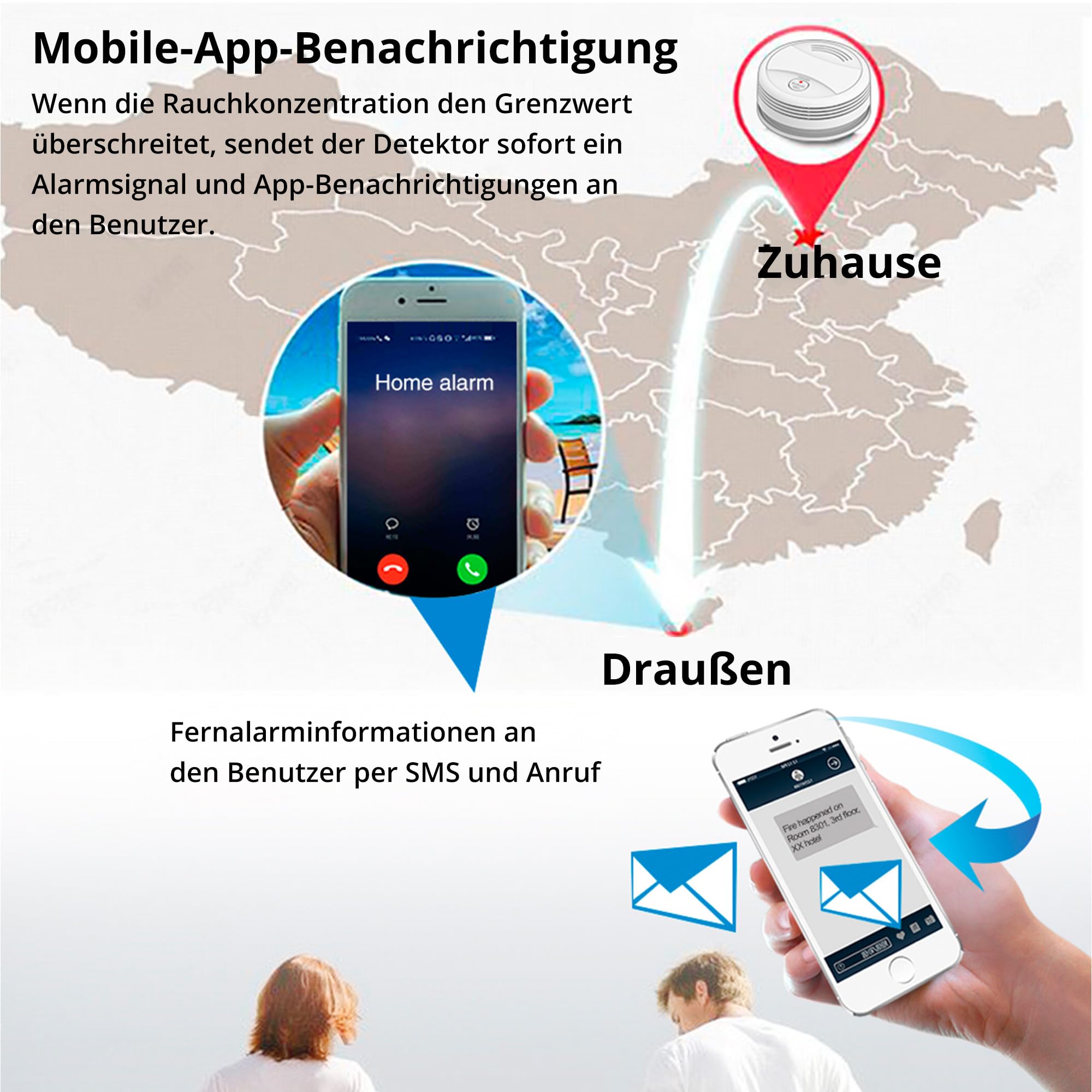Verbesserter Rauchmelder WLAN mit App und Austauschbarer Batterie, 85dB Rauchmelder Smart Geeignet für Schlafzimmer und Werkstattküche（6 Stück） 3