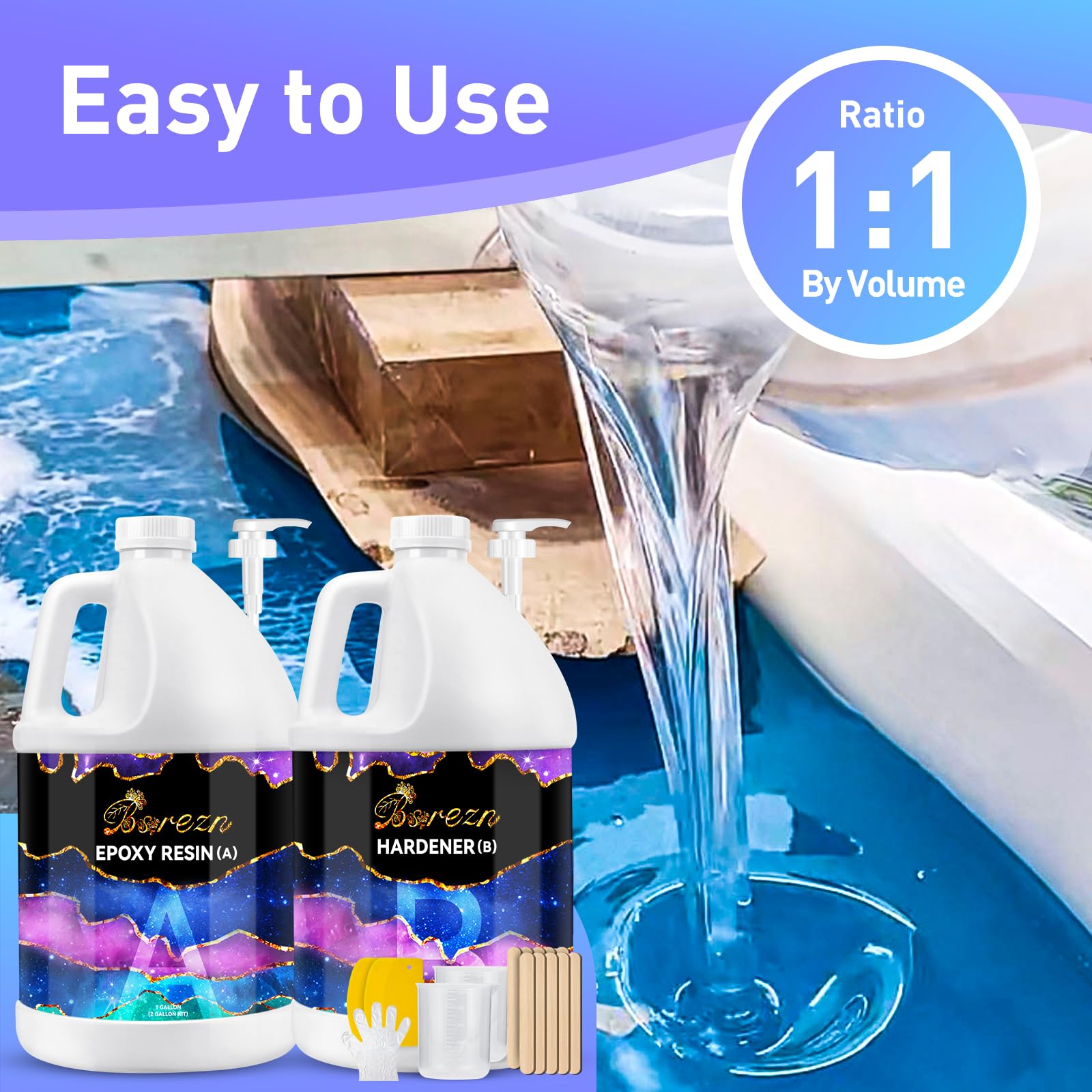 Bsrezn 2 Gallon Epoxy Resin Kit, 2 Part Resin Art Supplies for Bar Table top Countertop Craft-Anti Yellowing 1:1