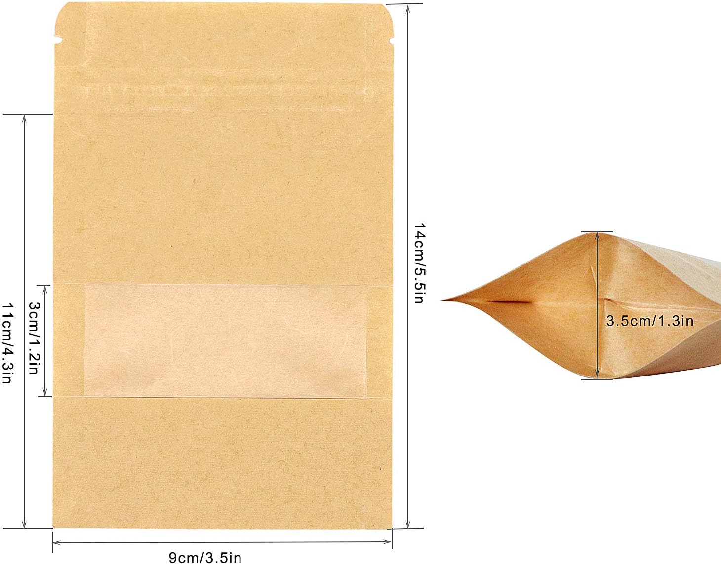 SumDirect 50Pcs Kraft Zipper Stand Up Bags Pouches with Notch and Matte Window (9x14cm), Brown - Image 4