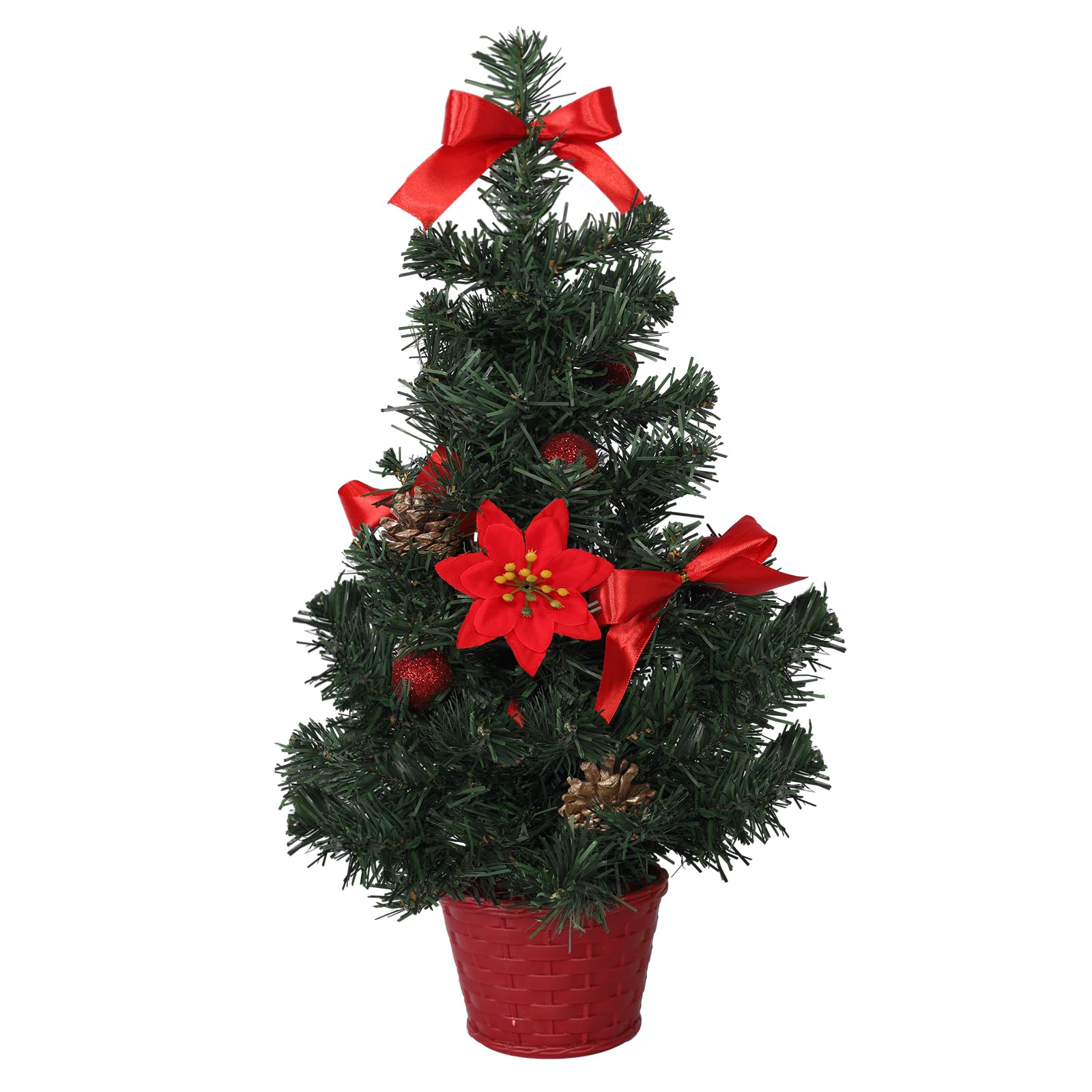 JUANPHEA 50CM Red Artificial Mini Christmas Tree with Hanging Ornaments, Pine Tree for Christmas Desktop Decor