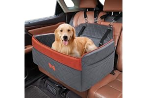 PetsHome Dog Car Seat for Medium Large Dogs, Detachable Washable Pet Booster Seat with Memory Foam Cushion, Side Pockets, 2 Clip-On Safety Leashes Pet Car Seat for Dog Up to 60 lbs/2 Small Dogs-Grey