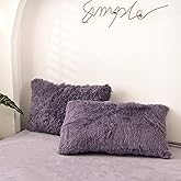 MorroMorn Decorative Pillows Covers, 2 Packs Faux Fur Pillow Cases, Luxury Shaggy Throw Pillowcase Cushion Shams with Zipper Closure Room Decor for Couch Sofa Bed (Dark Purple, King/Cali King)