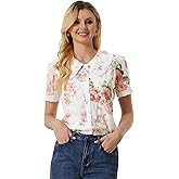 Allegra K Women's Peter Pan Collar Shirt Lace Trim Floral Embroidered 1940s Peasant Blouse