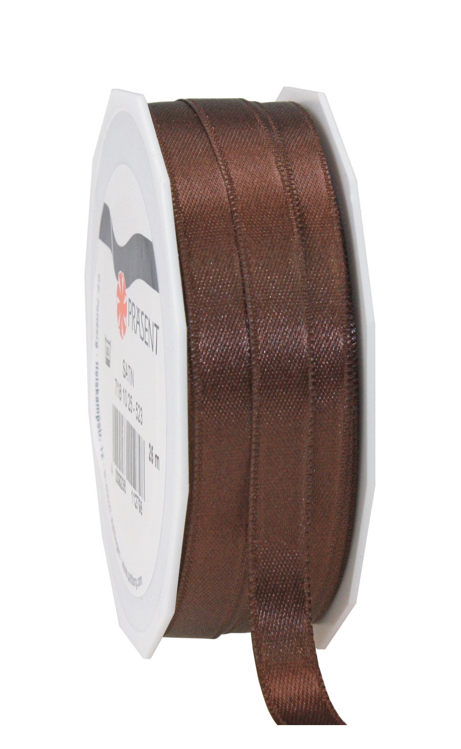 PRÄSENT C.E. Pattberg SATIN espresso (brown) gift ribbon, 27 yards for Wrapping Gifts, 0.39 inches width, Ribbon for Decorating & Crafting, Decorative Ribbon for Gifts, for every occasion — image 1