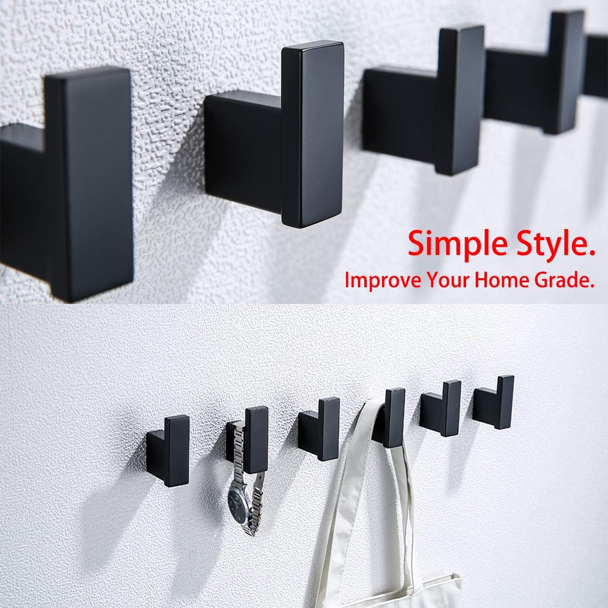 RANDOM Matte Black Towel Robe Hooks Bathroom Hardware Accessories Coat Hook 304 Stainless Steel Clothes Hook for Bath Kitchen Contemporary Hotel Style Wall Mounted 2 Pack. - - 