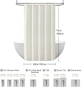 Shower Curtain 152x182cm Cream with Metal Hooks Waffle Fabric view 6