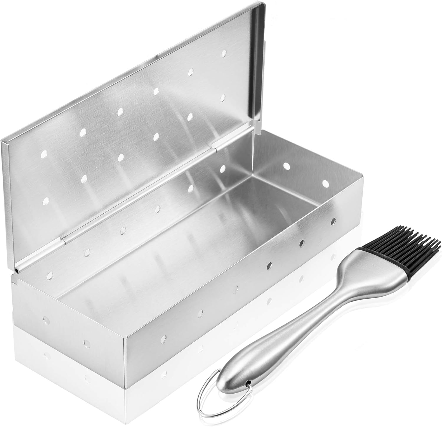 Stainless Steel Grill Smoker Box for Wood Chips, Use a Gas or Charcoal