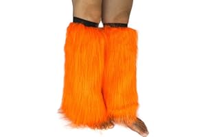 FHQHTH Fuzzy Faux Fur Leg Warmers Fur Heels Long Boots Cuff Cover has Elasticity One Pair Dionysia Boot cover Carnival 18"