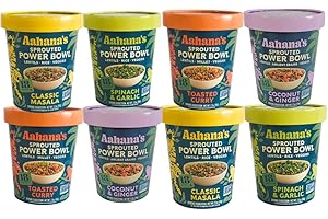 Aahana's Sprouted Power Bowls | Lentil Bowl, Vegan Gluten-Free Meals Ready-To-Eat| High Protein,High Fiber, 18g Protein| Indian Vegetarian Meal | No Refrigeration Required| Just Add Water (8 Pack)