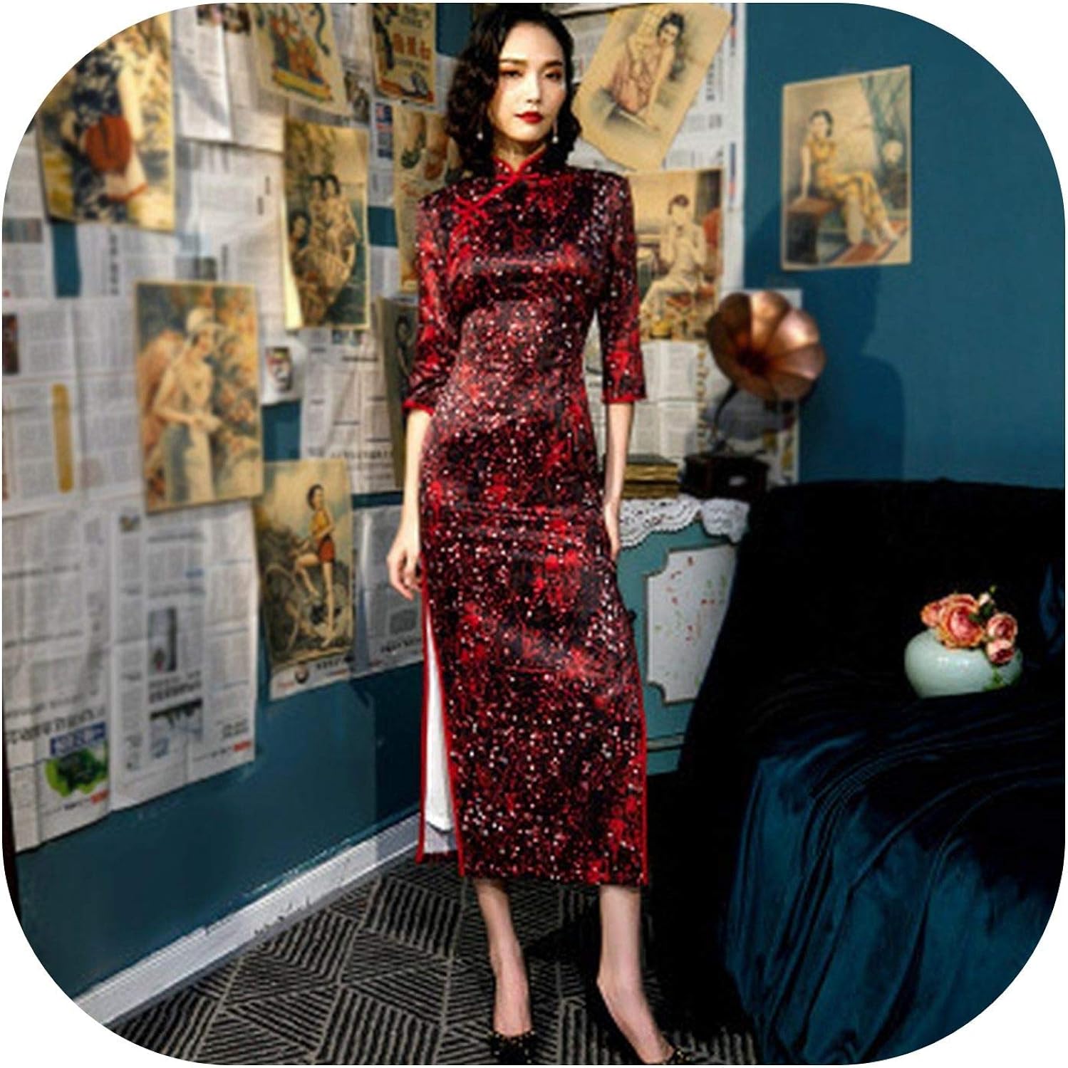 dark red and black dress