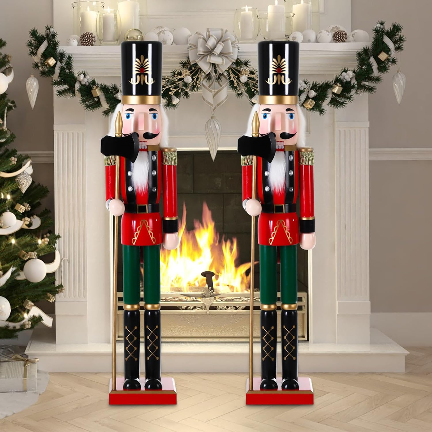Nutcrackers - Thyle 2 Pieces 32 Inch Christmas Nutcrackers Decoration Figures Handmade Wooden Puppet Figures for Indoor Outdoor Front Door Yard Holiday Winter Party Decor
