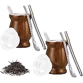DWSFADA Yerba Mate Cup and Bombilla Set of 2,8 Oz Stainless Steel Double Walled Teacup with 2 Bombillas, Lid, and Cleaning Brush for Mate Tea, Coffee