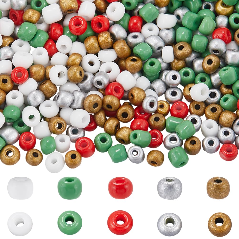 SUNNYCLUE 1 Box About 1985pcs 6/0 4mm Christmas Glass Beads Xmas Pony Beads Cute Red Green Seed Round Loose Spacer Bead Bulk for jewellery Making Diy Bracelet Necklace Chocker Crafts Supplies Party