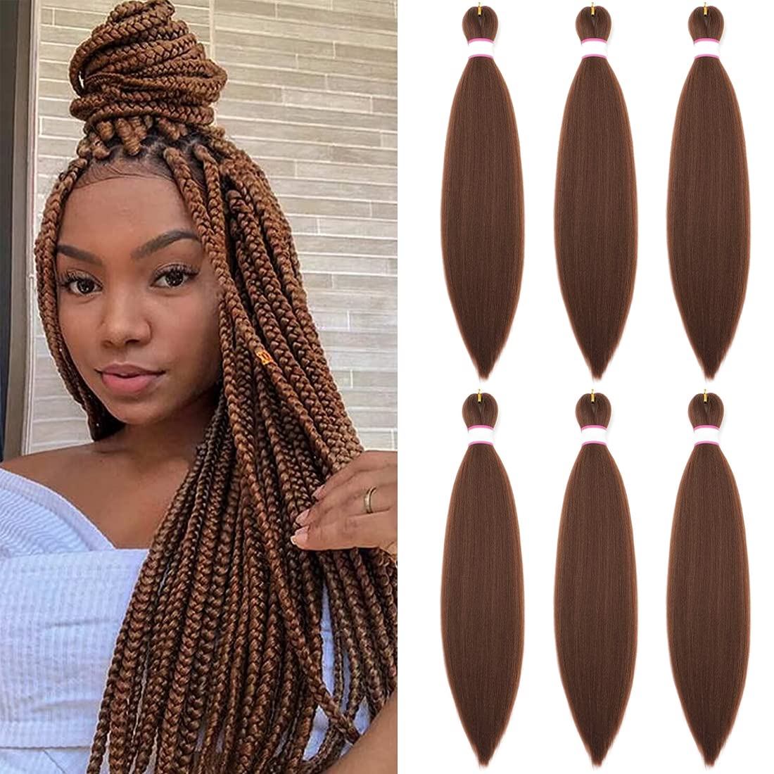 Pre-Stretched Braiding Hair Easy Braid Professional Itch- Synthetic Fibre Crochet Braids Yaki Texture Hair Extensions 6 Packs Braid Hair (20 Inch(Pack of 6), 30#)
