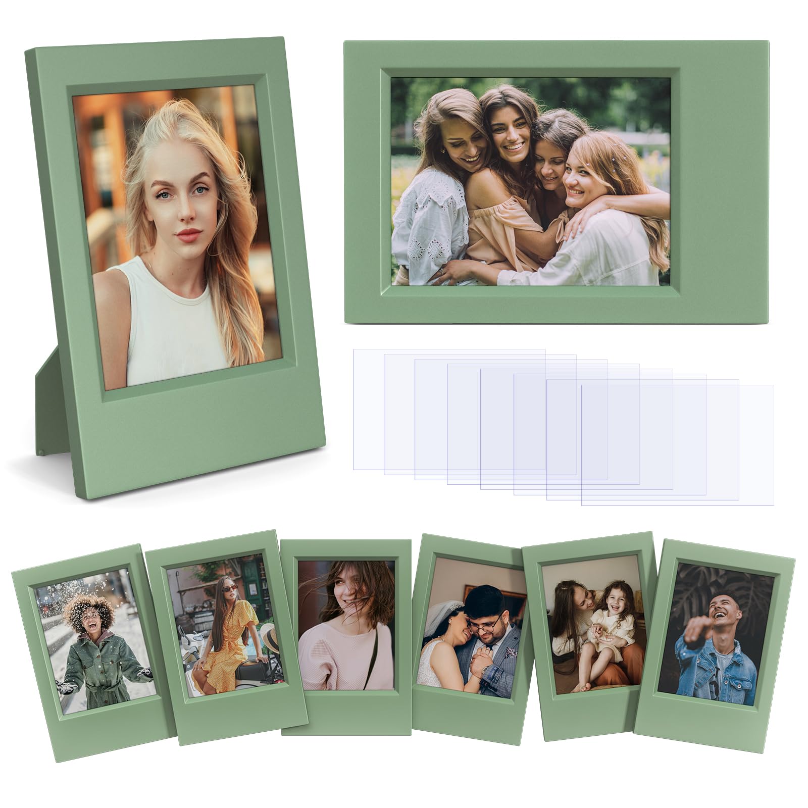 HIYQIN 2x3 Picture Frames - Pack of 8 Mini Photo Frames Compatible with Fujifilm Instax Mini 13 41 12 11 9 8 99 50 40 90 EVO LiPlay/LiPlay+, 2x3 inch Instant Film Camera Photo Holder - Green — image 1