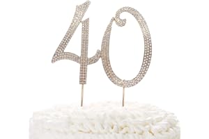 40 Gold Cake Topper | Premium Sparkly Crystal Rhinestones | 40th Birthday or Anniversary Party Decoration Ideas | Quality Met
