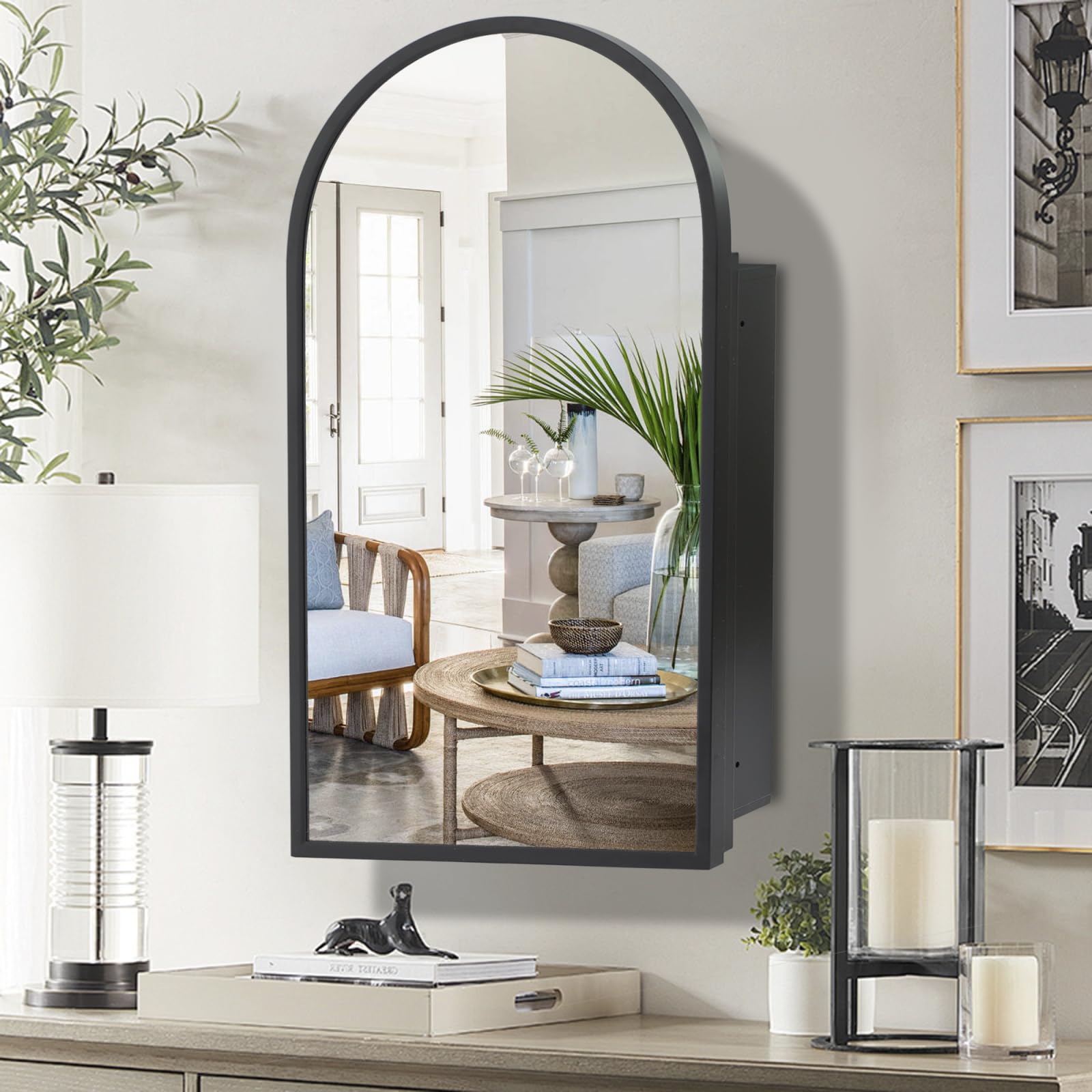 Photo 1 of Movo Arched Black Medicine Cabinet with Mirror,16 x30 Inch Metal Framed Bathroom Mirror Medicine Cabinet Wall Mounted,Recessed Medicine Cabinets for Bathroom with 2 Removable Shelves