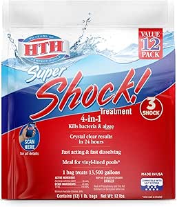 HTH 52026 Super Shock Treatment Swimming Pool Chlorine Cleaner, 1 lb (Pack of 12)