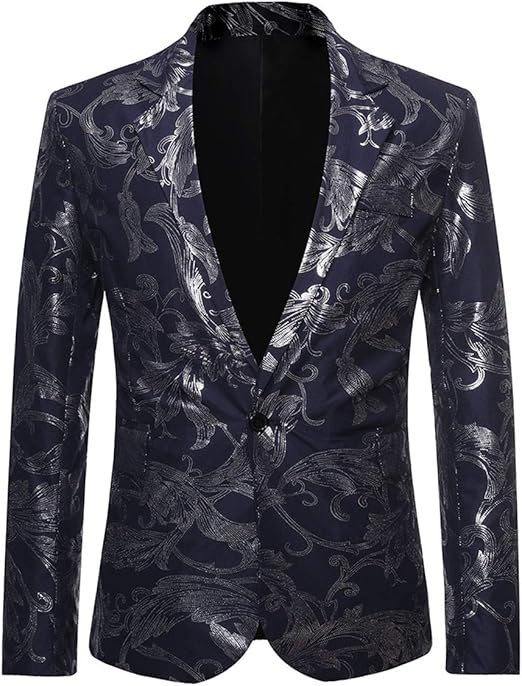 YFFUSHI Mens Floral Dress Suit Jacket Slim Fit 1 Button Prom Party