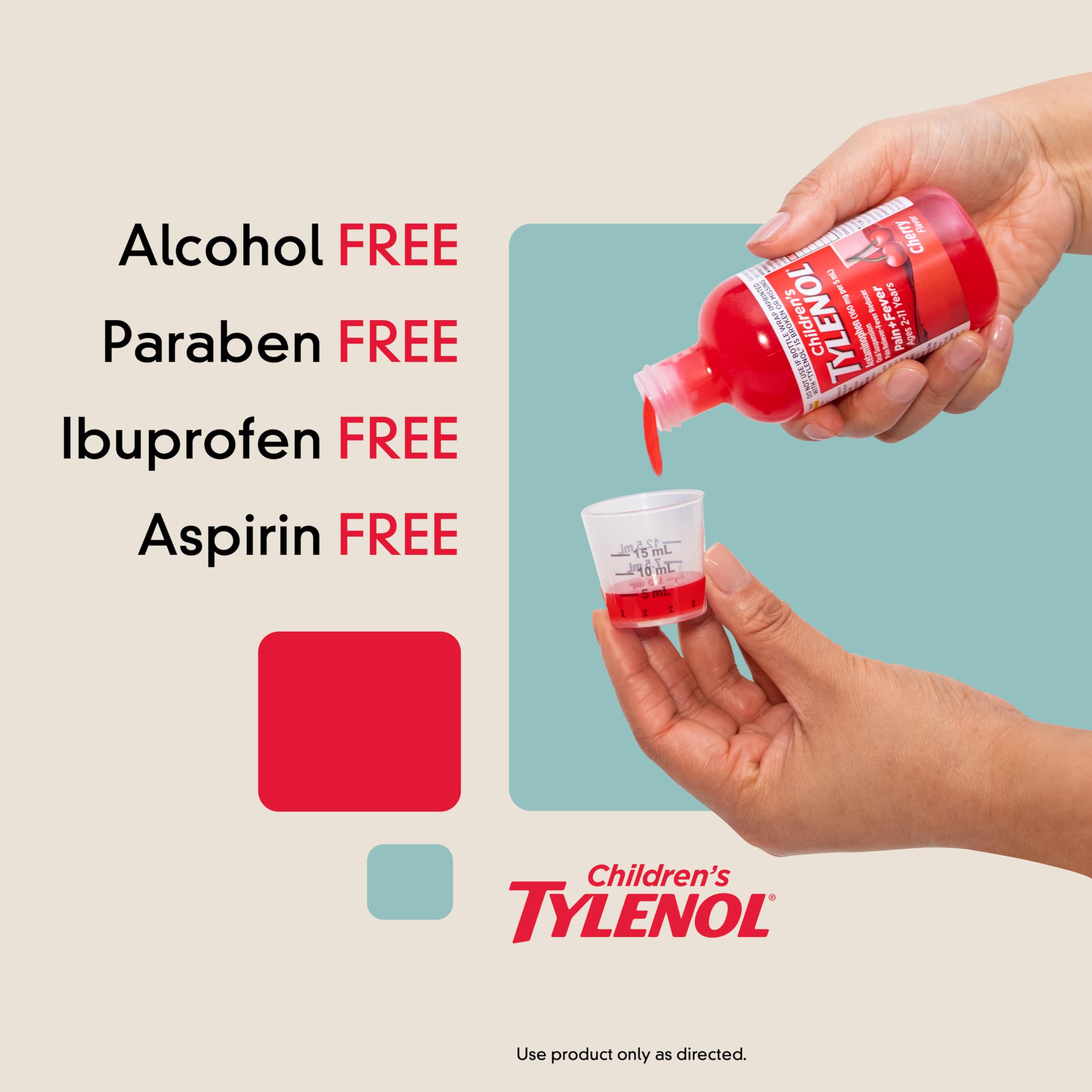 Children's Tylenol Liquid Oral Suspension Medicine, Acetaminophen Pain Reliever & Fever Reducer, Aspirin-, Ibuprofen- & Alcohol-Free, Cherry, 4 Fl. Oz