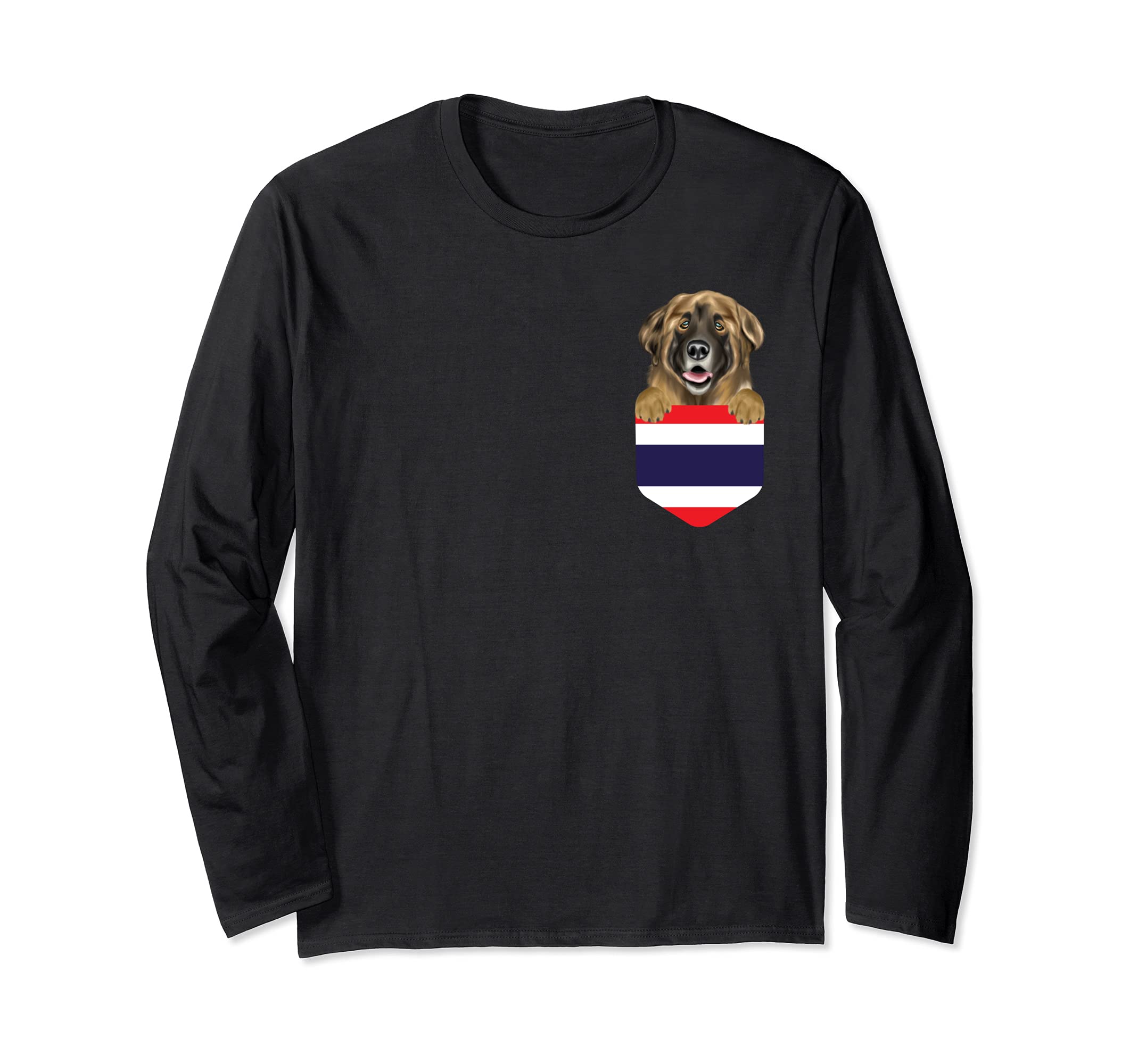 Thailand Flag Leonberger Dog In Pocket Long Sleeve T-Shirt