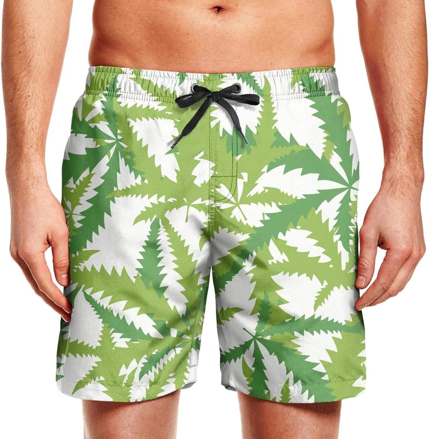 Men's Marijuana Cannabis Weed Leaf Swim Trunks Quick Dry Beach Shorts