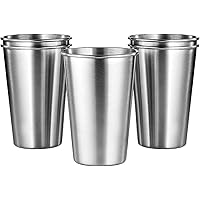 KISEER 5 Pack 16 Ounce Stainless Steel Pint Cups Shatterproof Cup Tumblers Unbreakable Metal Drinking Glasses for Bar, Home, 