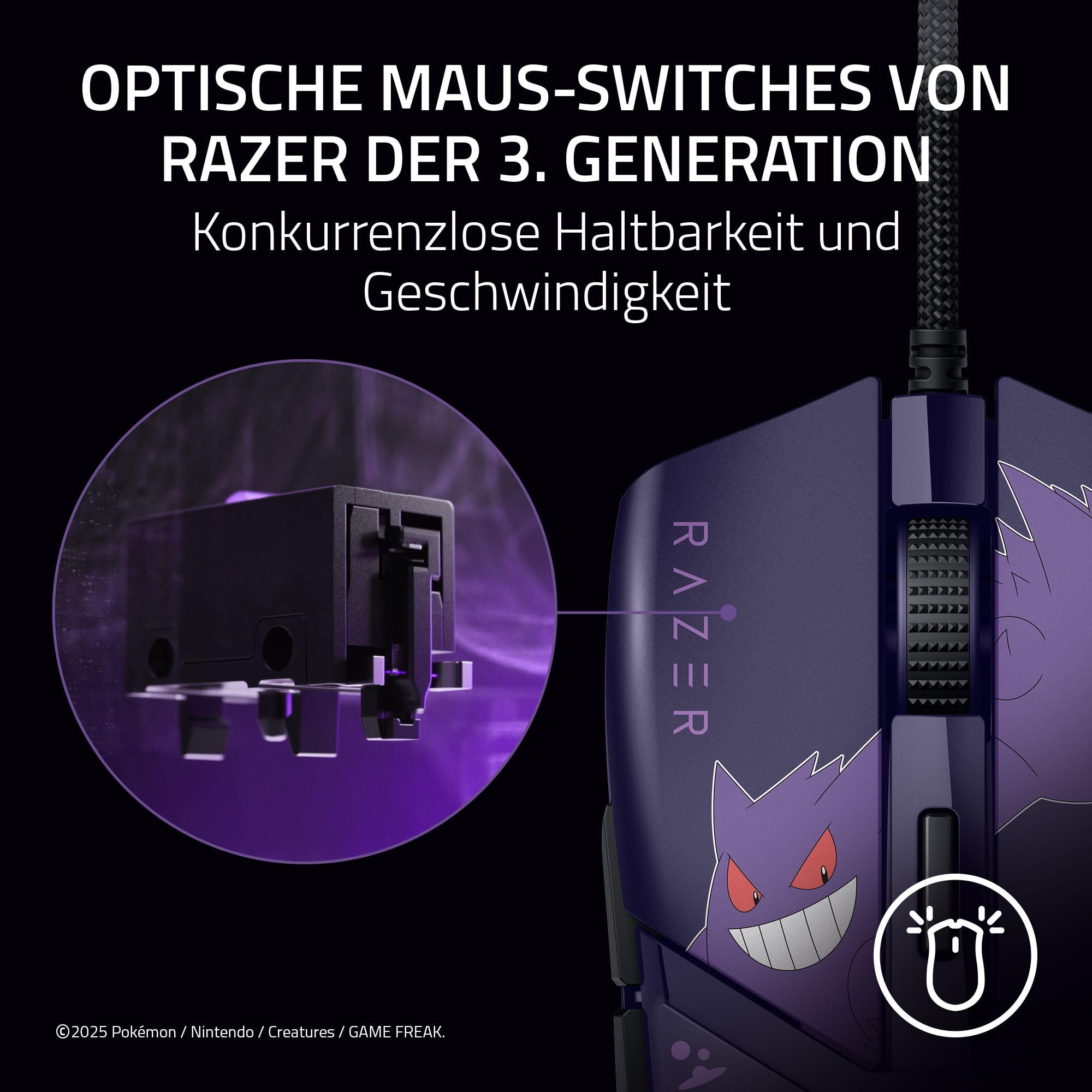 Razer Cobra Gengar Edition - Leichte kabelgebundene Gaming-Maus - 8500 DPI Sensor - 58g - optische Mausschalter 3th Gen - Chroma-Beleuchtung - Speedflex-Kabel - PC/MAC | Pokémon Gengar 3
