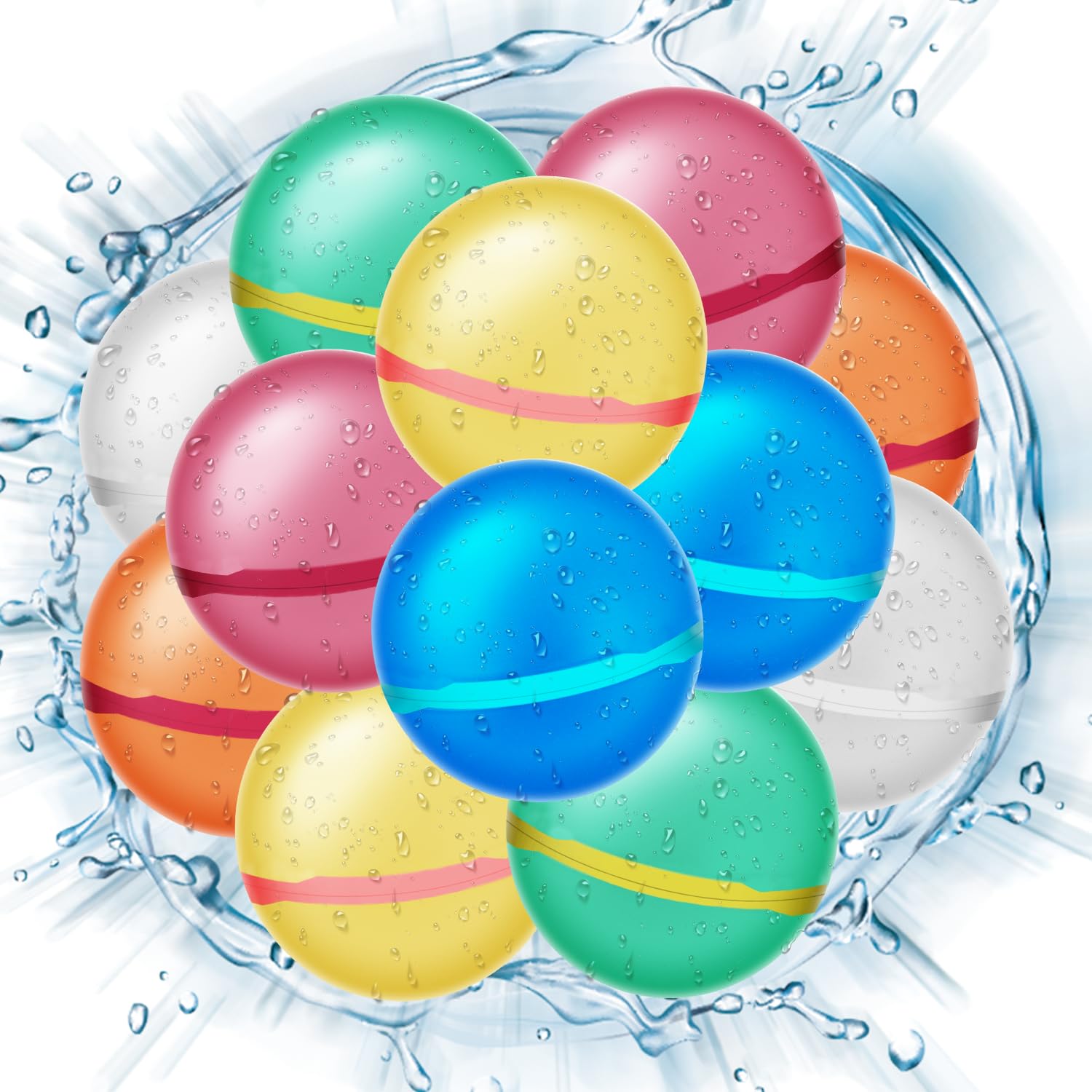 Photo 1 of 12 PCS Reusable Water Balloons Balls, Soft Silicone Quick Fill Balloons Splash Fun,Outdoor Backyard Summer Party Easy Quick Fun Water Fight Game for Swimming Pool, Summer Party Gift Pool (Color 12pcs)