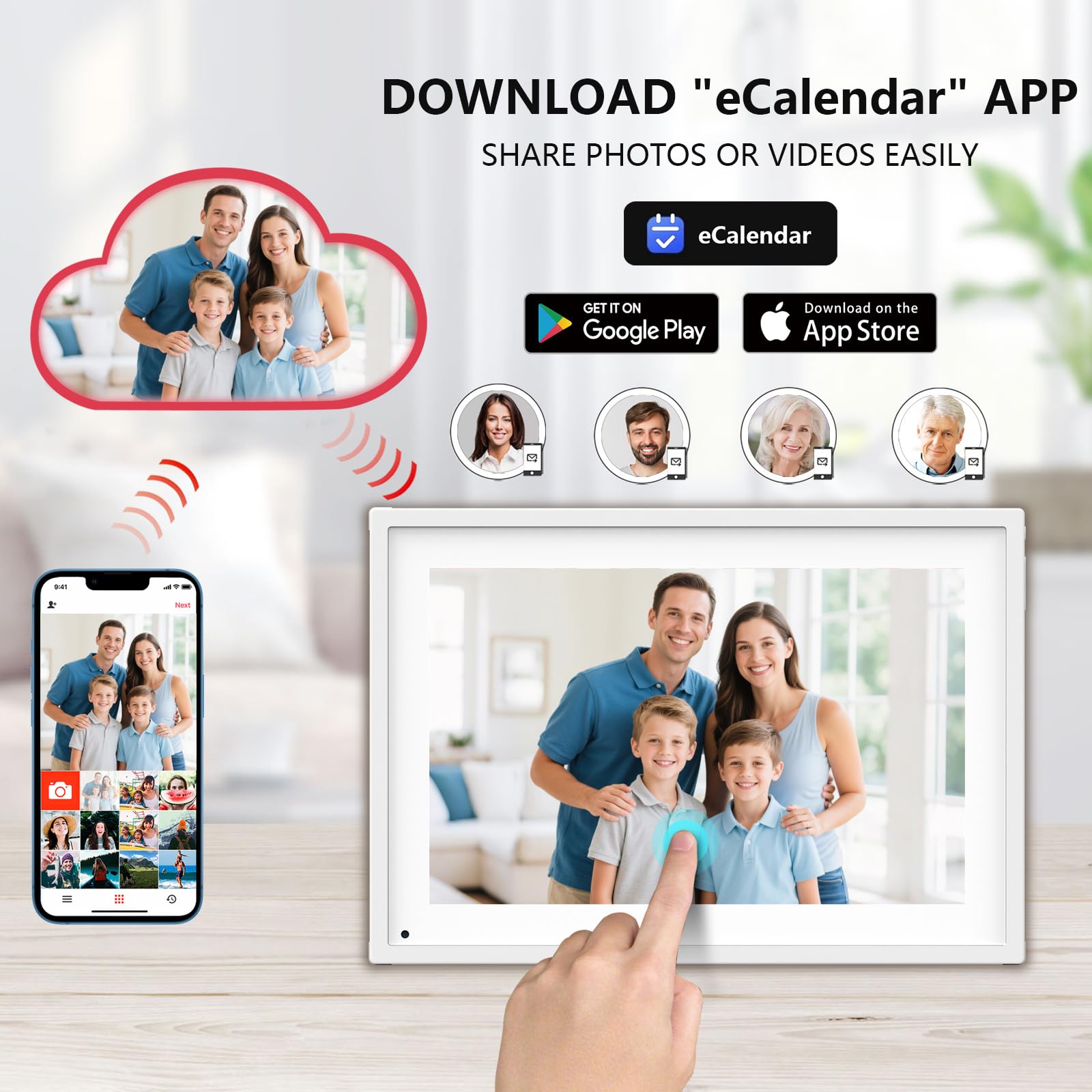 10.1 Inch Smart Digital Calendar Planner & Chore Chart, IPS HD Touchscreen Interactive Display, Smart Family Planner, Digital Picture Frame for Seamless Scheduling - Share Photos/Videos via App